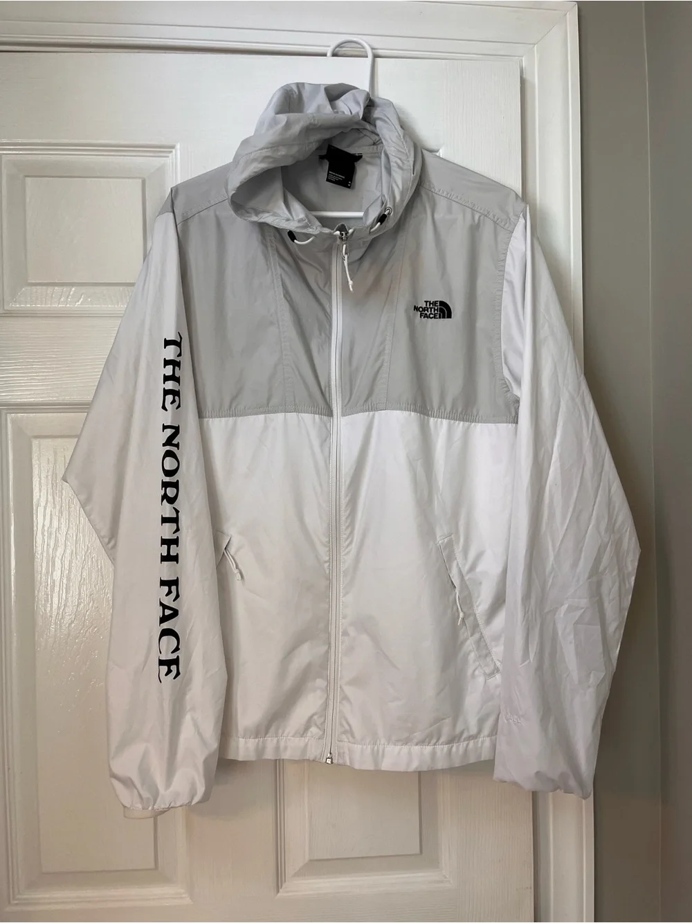 The North Face Men's Hooded Windbreaker Jacket - White and Light Gray